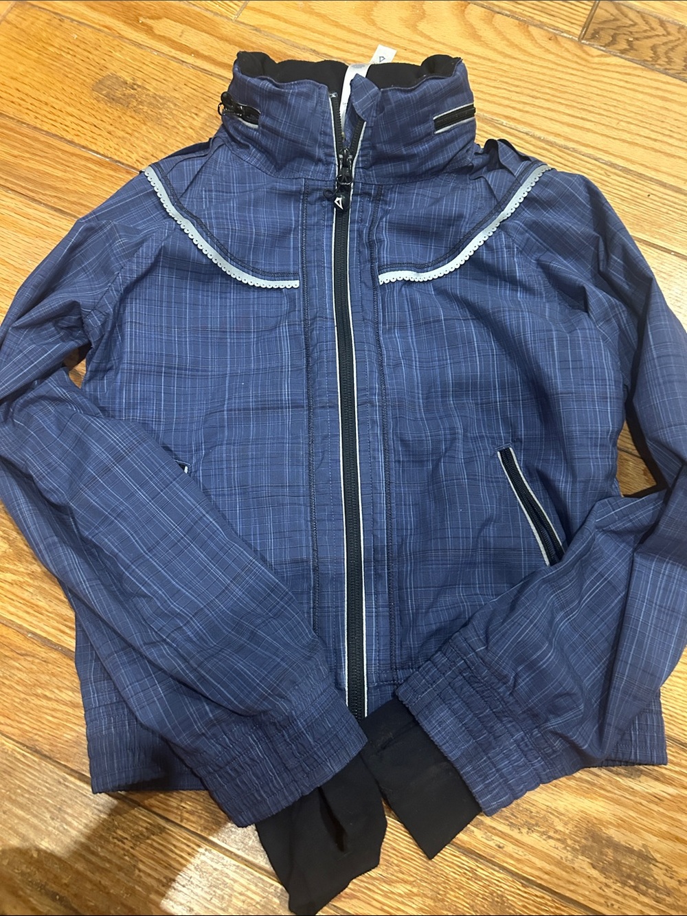 Ivivva Navy Plaid Zip-Up Bomber Jacket
